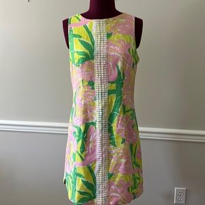 Lilly Pulitzer shift dress flamingo pink green 8